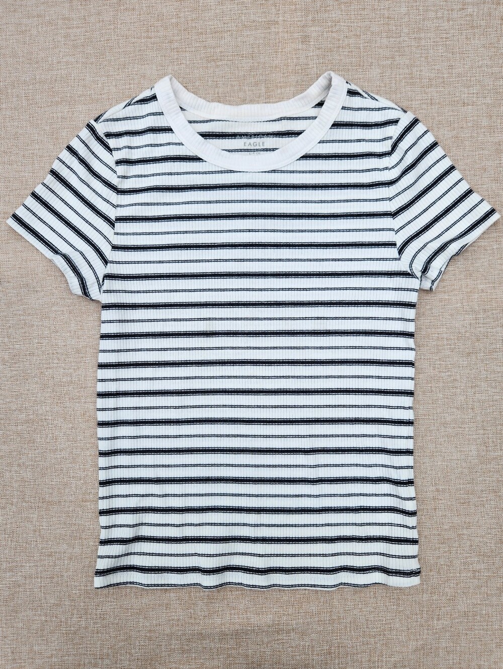 American Eagle Ribbed Baby Tee Black White Striped Top Small
